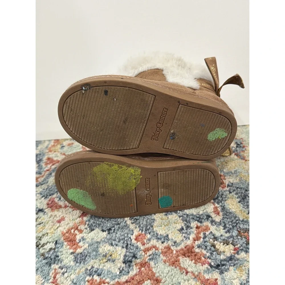 Juicy Couture Boots Girls 8 Toddler Brown Faux Fur Suede McBling *Flawed